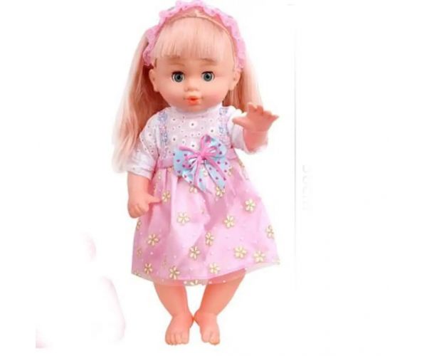 Păpușă cu păr blond, cărucior, sticlă set