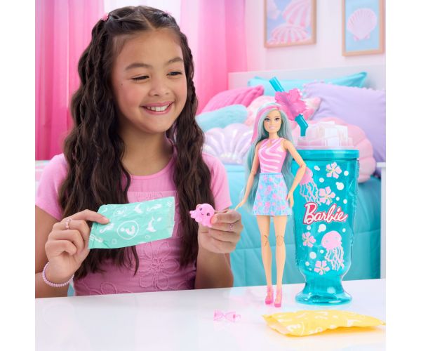 Barbie Reveal shaker parfumat serie cu păpușă cu păr turcoaz și figură de meduză - Mattel