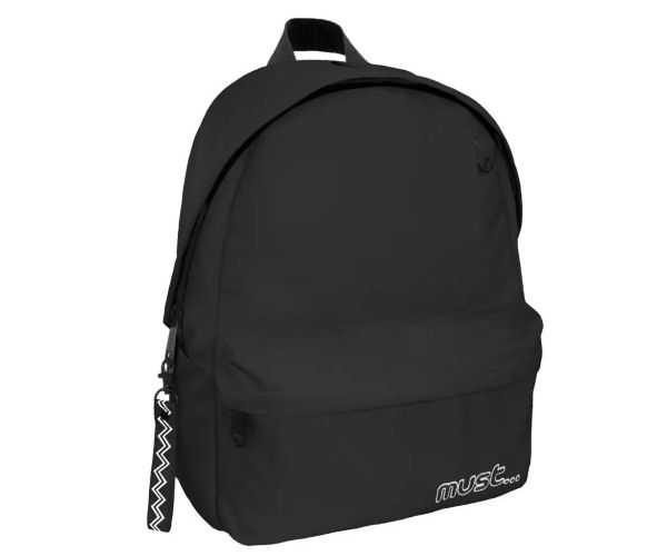 Must: Geantă școlară neagră rotunjită cu patru compartimente, rucsac 32x17x42cm ​
