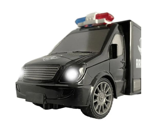 Microbuz RC cu telecomandă care transportă bani cu efecte de lumină și sunet la scară 1:18 20cm