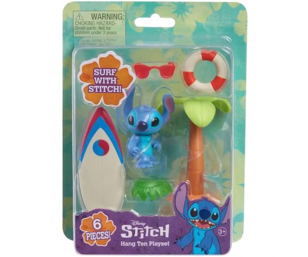 Stitch játékfigura szörfdeszkával és pálmafával