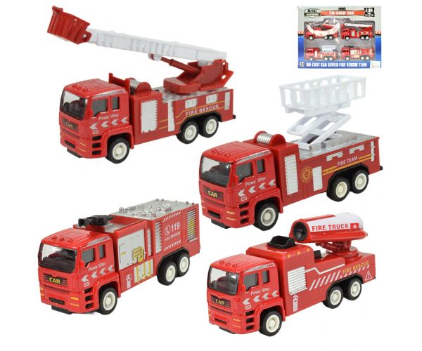 Fire Rescue Team: set de 4 mașini de pompieri din metal