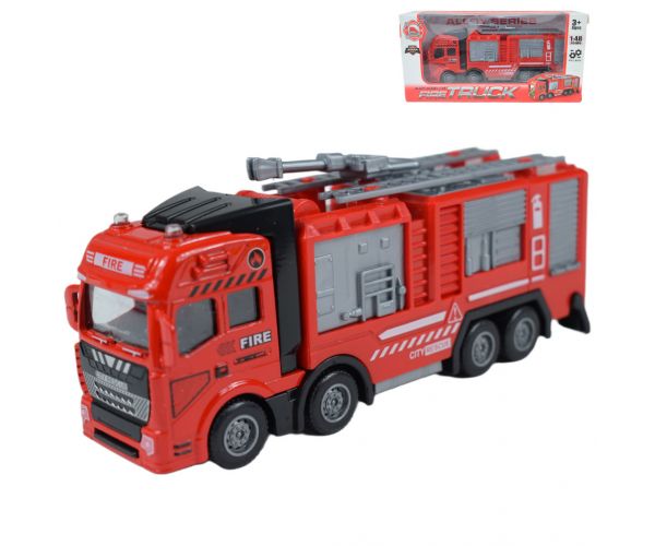 Fire Truck: Fém lendkerekes tűzoltósági kamion 20cm