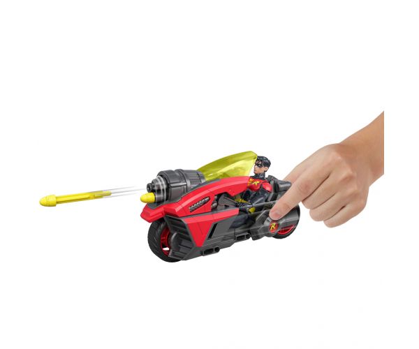 Figurină de acțiune DC Robin cu motocicletă și rachete lansatoare – Mattel