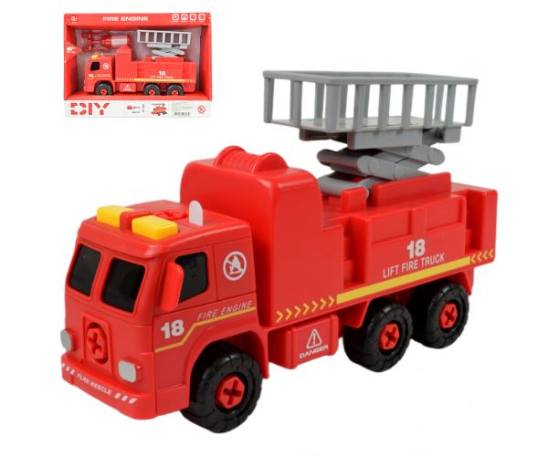 Fire Engine: Camion de pompieri demontabil cu coș de ridicare, scule si sunet 20cm