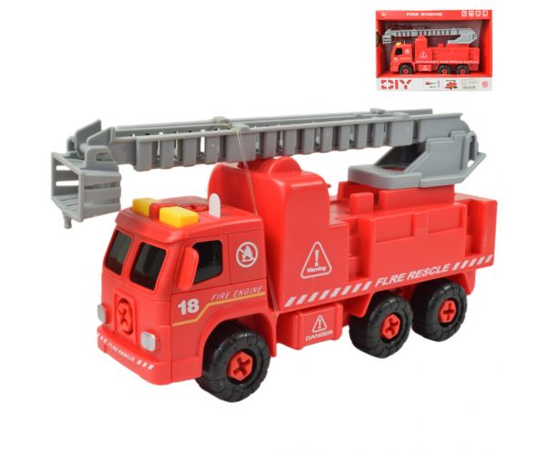 Fire Engine: Macara de pompieri demontabila cu scule si sunet 20cm