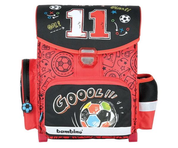 Football ghiozdan ergonomic negru si rosu, rucsac 36x27x14cm - Bambino