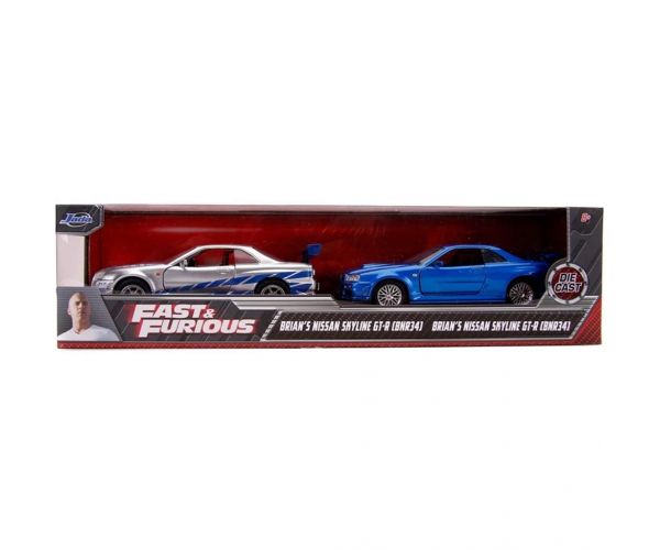 Furios și iute: Pachet dublu – Nissan Skyline GT-R R34 al lui Brian, set de 2 modele auto 1/32 – Jada Toys