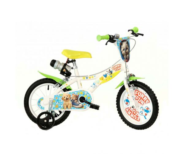 Furry Fun bicicletă pentru copii cu căței și pisici, mărimea 14 - Dino Bikes