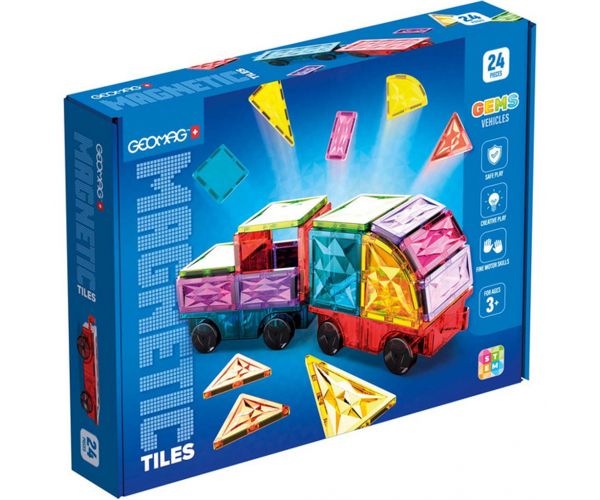 Geomag: Magnetic Tiles Gems set de cuburi magnetice pentru vehicule, 24 de piese