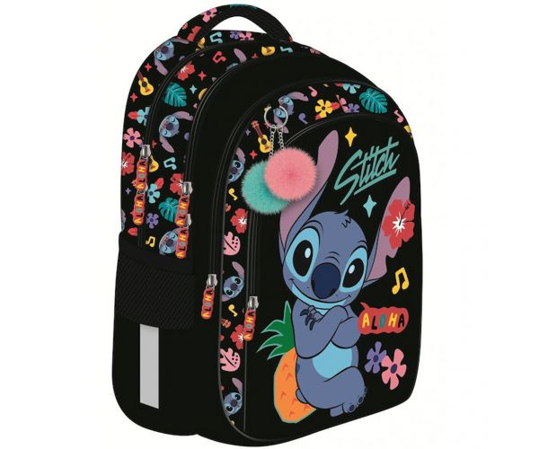 Ghiozdan școlar negru Stitch Aloha, rucsac BPL58 40x29x19cm