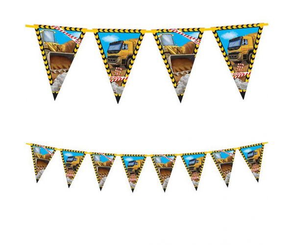 Munkagép mintás party zászlófüzér 230cm