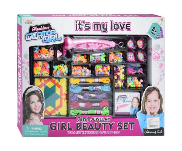 GlamorGirl: Set de mărgele pentru bijuterii cu peste 500 de margele, accesorii și mașină de mărgele