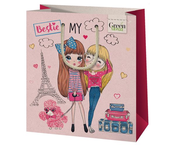 Green Grass Bestie girly pungă cadou mijlocie 20x9x23cm