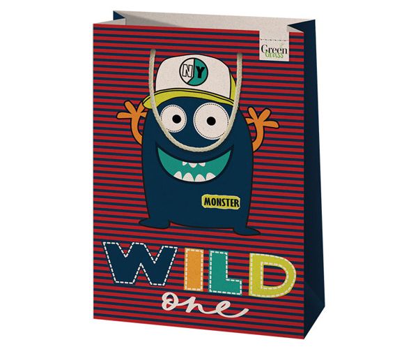 Green Grass Wild One monstru pungă cadou dimensiune mare 24x9x34cm
