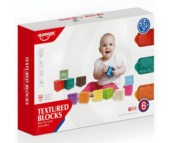 Happy World: Set de 12 cuburi moi pentru dezvoltarea simțului tactil