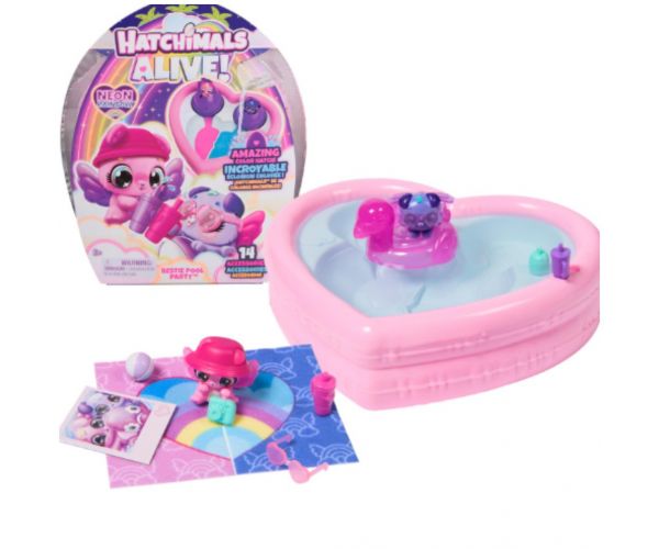 Hatchimals Alive!: Set de joacă Petrecere la Piscina Neon Curcubeu - Spin Master