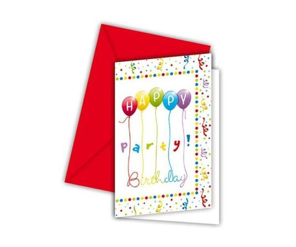 Happy Birthday parti meghívó borítékkal 6db-os