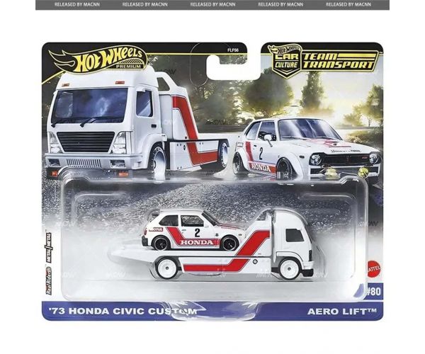 Hot Wheels: Aero Lift transportor auto premium și 73 Honda Civic Custom mașinuță 1/64 - Mattel