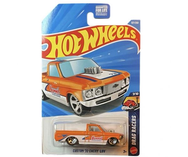Hot Wheels: Custom 72 Chevy Luv mașinuță portocaliu-alb 1/64 – Mattel