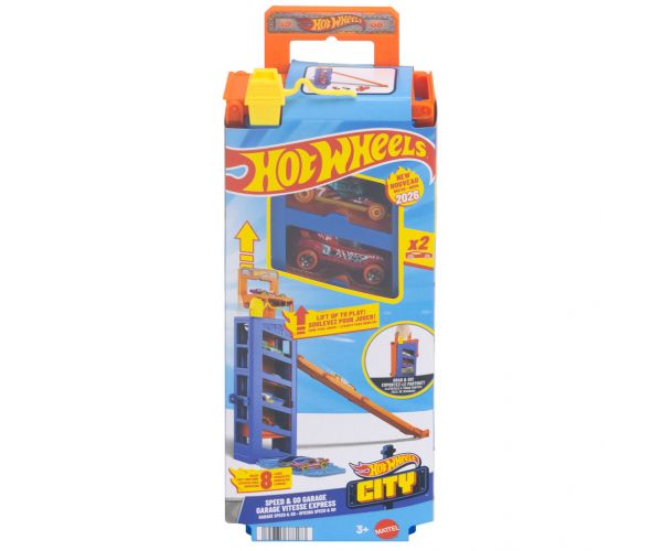 Hot Wheels: Garaj Turbo Start cu 2 mașinuțe - Mattel