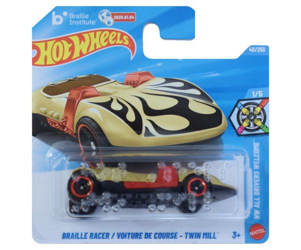 Hot Wheels: Mașină de curse cu scriere Braille / Mașină Twin Mill 1/64 - Mattel