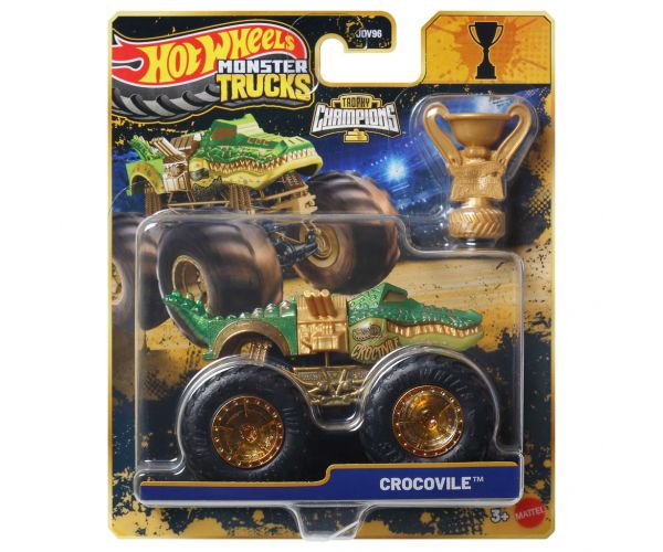Hot Wheels Monster Trucks: Crocovile mașinuță monster campioană cu trofeu 1/64 - Mattel