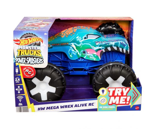 Hot Wheels Monster Trucks: Mașinuță interactivă Mega Wrex cu telecomandă - Mattel