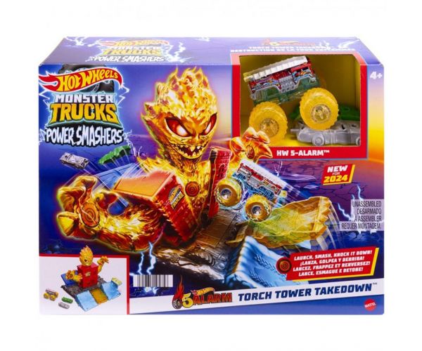 Hot Wheels: Monster Trucks Power Smashers set de pistă cu monstru de foc - Mattel