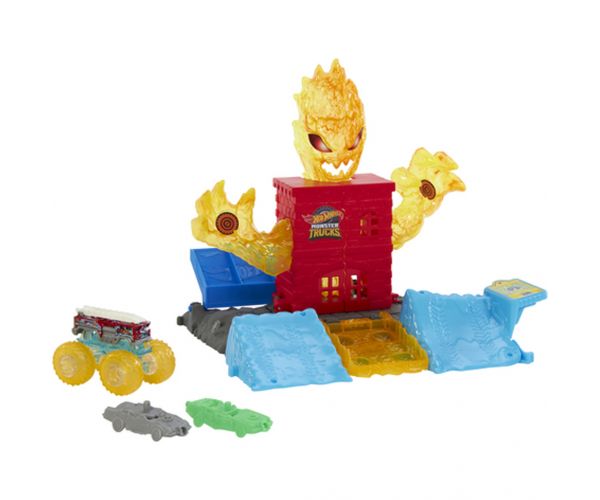 Hot Wheels: Monster Trucks Power Smashers set de pistă cu monstru de foc - Mattel