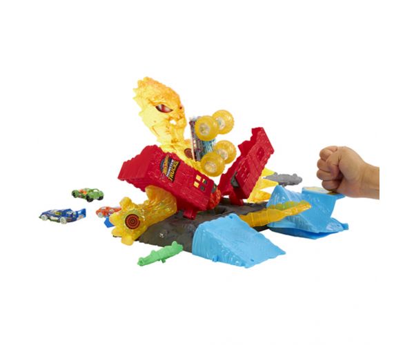 Hot Wheels: Monster Trucks Power Smashers set de pistă cu monstru de foc - Mattel