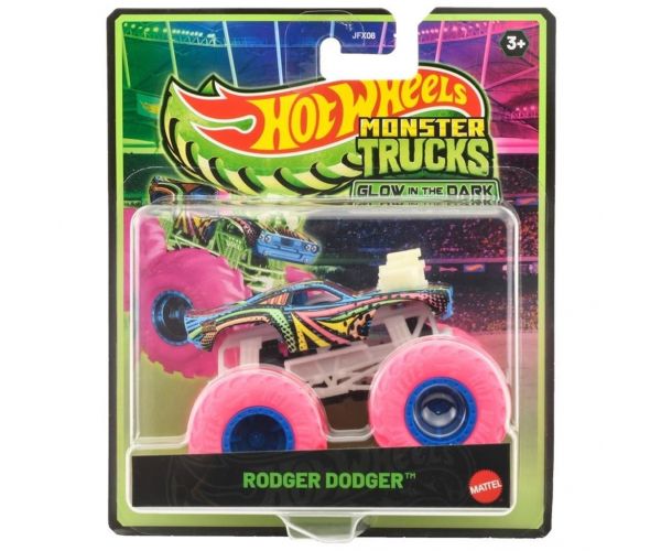 Hot Wheels Monster Trucks Rodger Dodger mașinuță care strălucește în întuneric 1/64 - Mattel