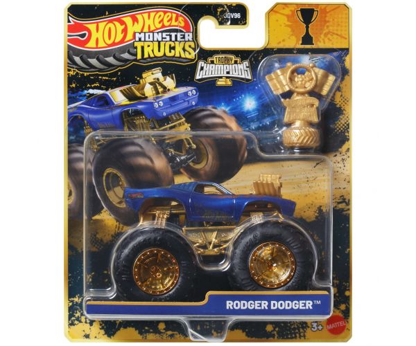 Hot Wheels Monster Trucks: Rodger Dodger mașinuță monster campion cu cupă 1/64 - Mattel