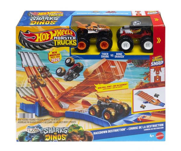 Hot Wheels Monster Trucks: Set de urmărire cu 2 mașinuțe - Mattel