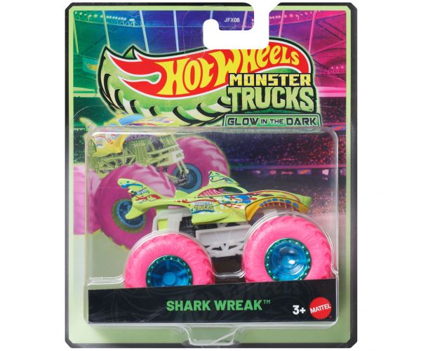 Hot Wheels Monster Trucks: Shark Wreak mașinuță 1/64 care luminează în întuneric – Mattel