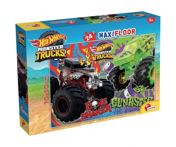 Hot Wheels Monster Trucks puzzle maxi de podea, 24 de piese, 70x50 cm - Lisciani