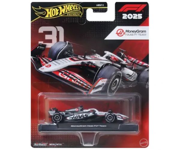 Hot Wheels Premium: Mașinuță MoneyGram Haas Formula 1, Nr.:31, scară 1/64 - Mattel