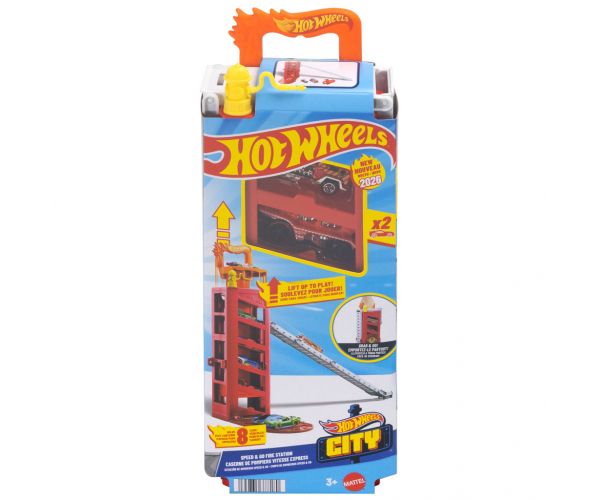 Hot Wheels: Stația de pompieri Turbo Start cu 2 mașinuțe - Mattel
