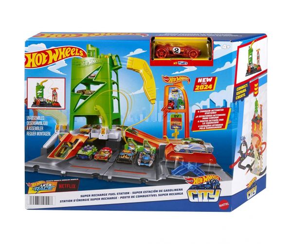 Hot Wheels: Stație de încărcare oraș set de pistă cu 1 mașinuță - Mattel