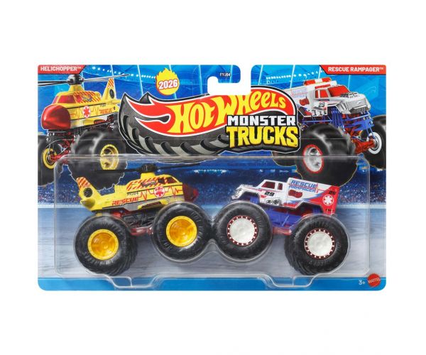 Hot Wheels Camioane Monstru: Helichopper vs Rescue Rampager set de 2 mașinuțe 1/64 - Mattel