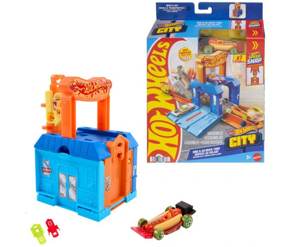 Hot Wheels: City Dine & Go set de bază pistă cu restaurant auto – Mattel
