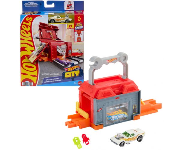 Hot Wheels: City Repair & Go atelier de reparații auto set de bază pistă – Mattel