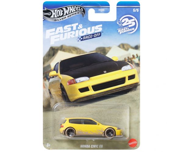 Hot Wheels: Furios și iute Honda Civic EG mașinuță galbenă 1/64 - Mattel