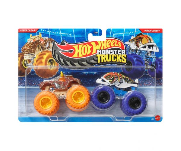 Hot Wheels Monster Trucks: Steer Clear vs Piran-Ahhh set de 2 mașinuțe 1/64 - Mattel