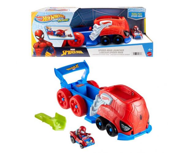 Hot Wheels: RacerVerse Set de pistă cu lansator Spider-Man - Mattel
