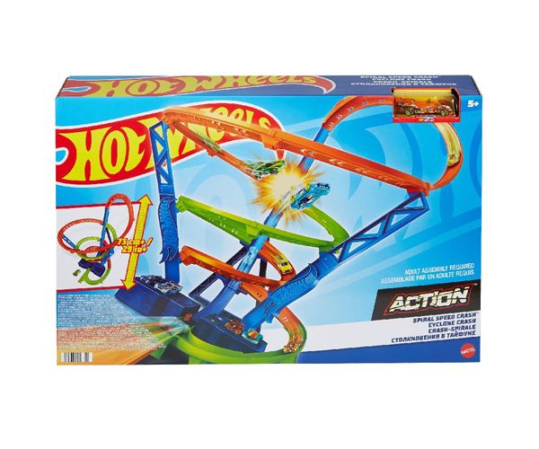 Hot Wheels Spiral Speed Cyclone Crash set de joacă - Mattel