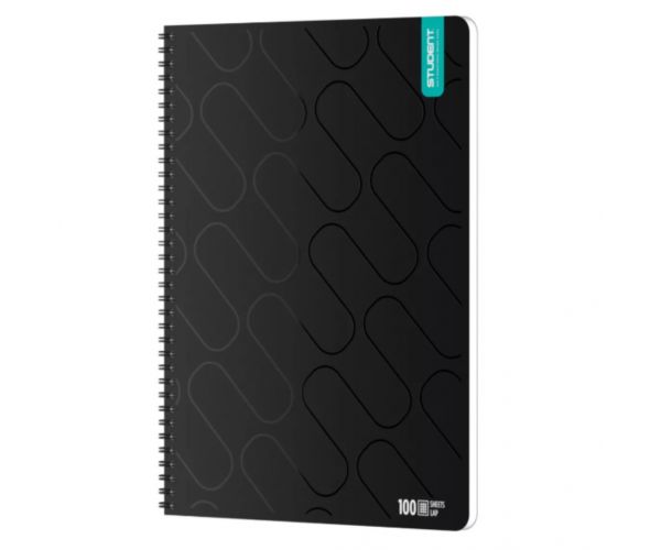 ICO: Caiet spiralat Premium Black pentru studenți, format A4, 100 file, pătrățele