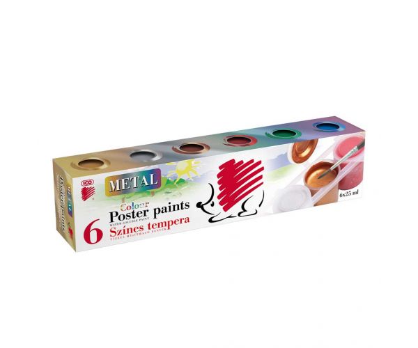 ICO: Süni, tempera în borcănașe, în culori metalizate, 6x25 ml