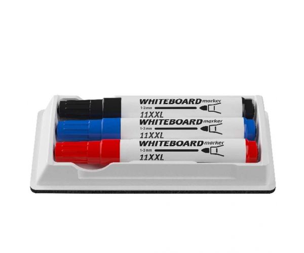 ICO: WhiteBoard burete magnetic pentru ștergerea tablei + 3 markere pentru tablă 11XXL