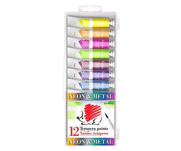 ICO: SÜNI Tempera Metál és Neon színek 12db-os csomag 12ml-es tubusok